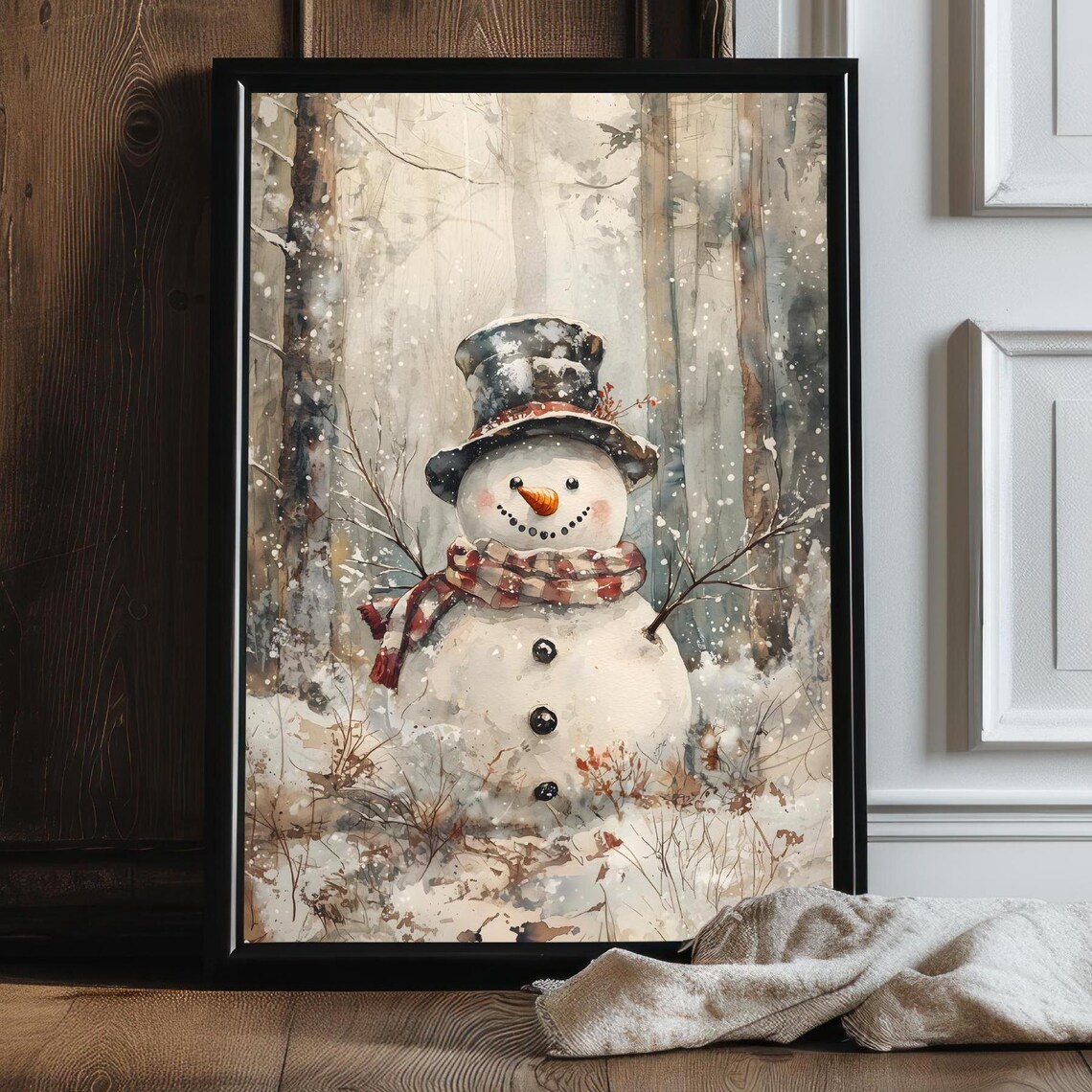Vintage Snowman Christmas Wall Art Print