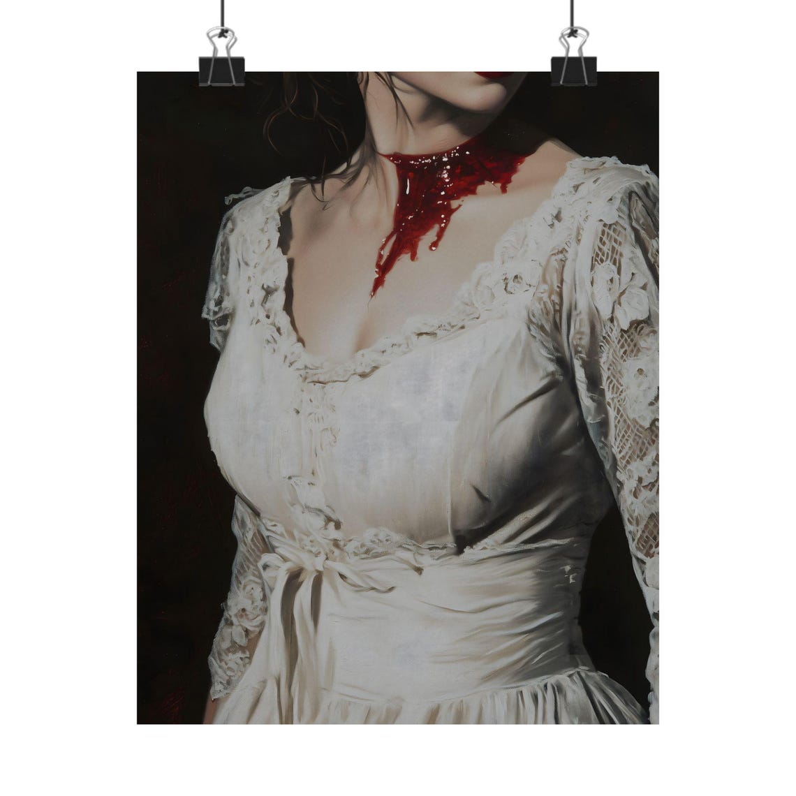 Vampire Bite Blood Neck White Victorian Dress Dark Gothic Art Print - Image 2