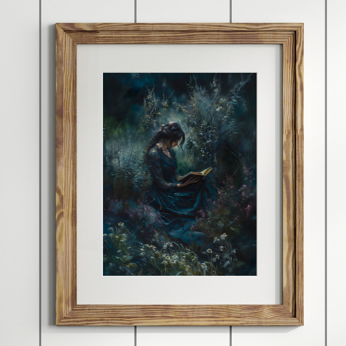 Victorian Bookish Woman Reading Wildflowers, Art Print - Image 3