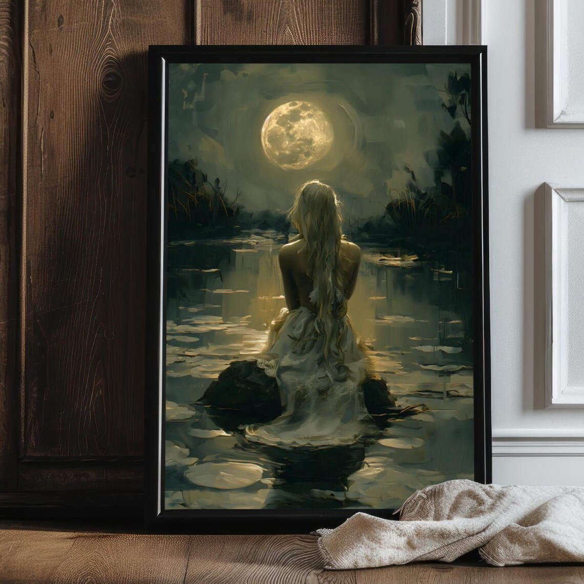 Selene and Moon Art Print, Dark Academia Gothic