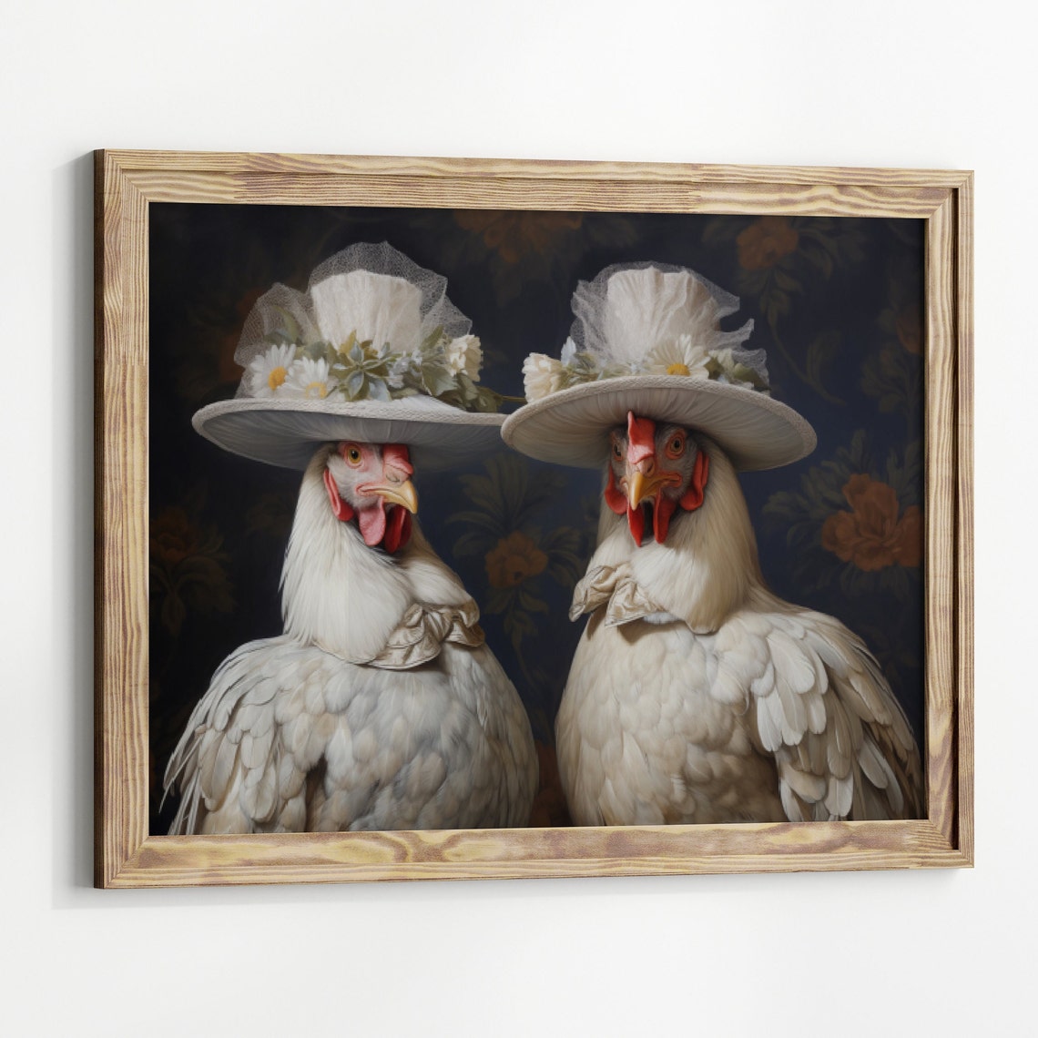 Victorian Chicken Couple Feathered Hats Humorous Animal Oil Art Print