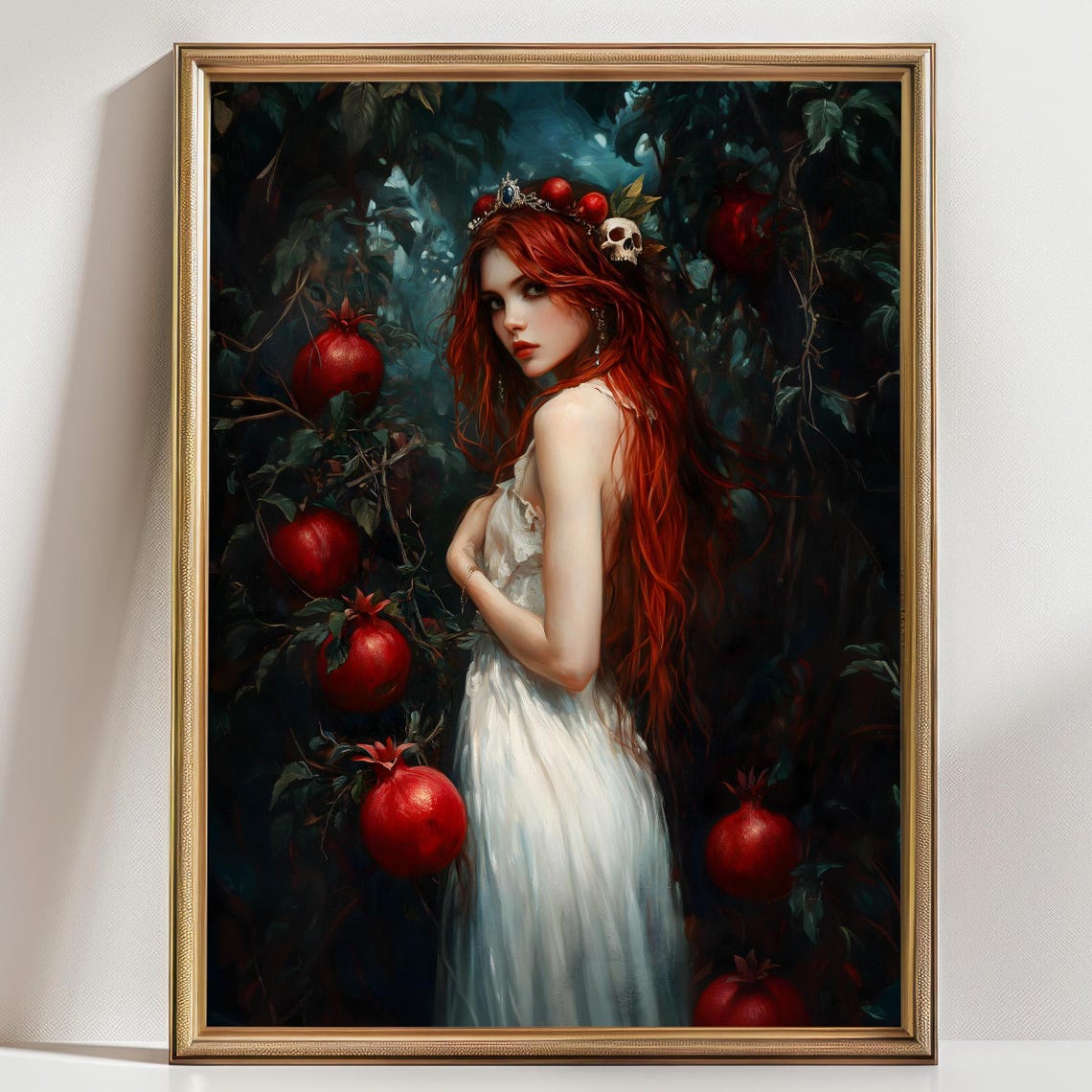 Persephone With Pomegranate Crown Dark Garden Queen Mythology Poster