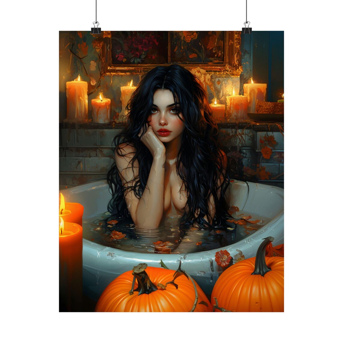 Witch in Bathtub Dark Academia Goth Art Print - Image 2