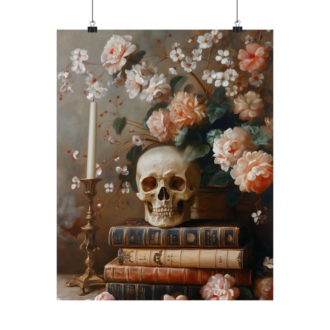 Gothic Flowers And Skull Book Print, Victorian Decor - Image 2