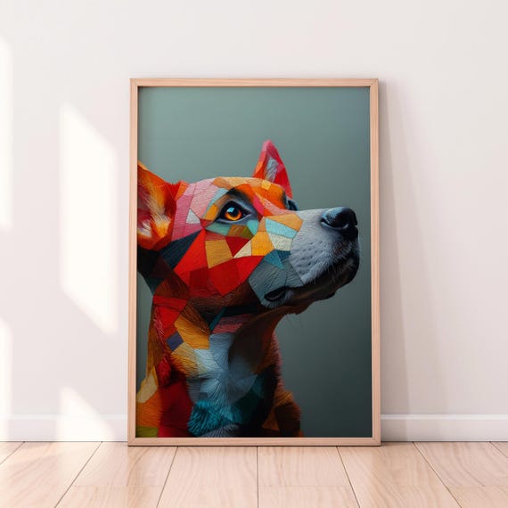 Colorful Geometric Dog Art Abstract Polygonal Animal Portrait Modern Vibrant Pet Illustration For Contemporary Wall Decor