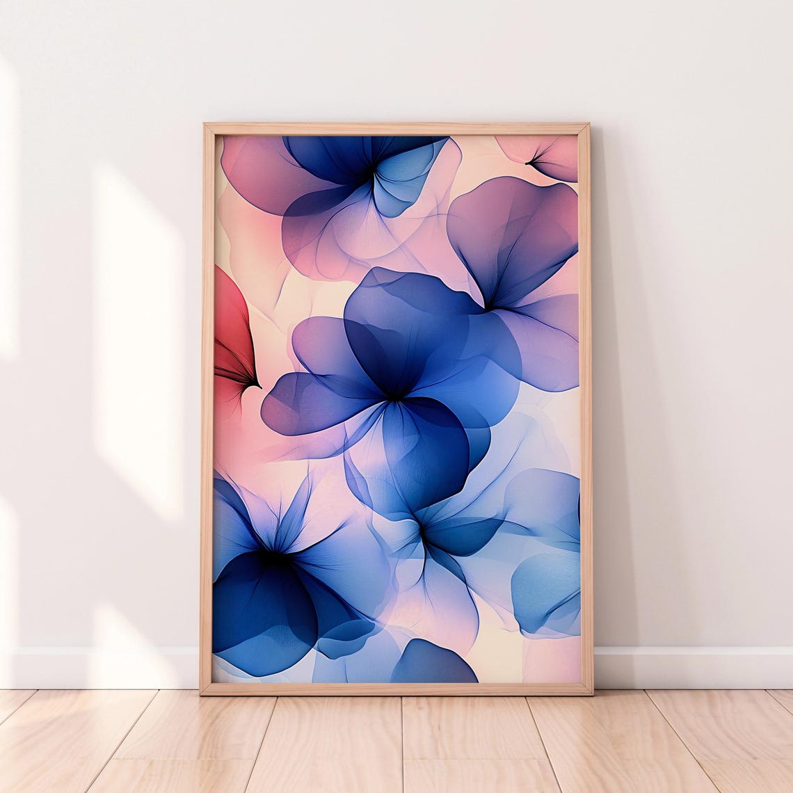 Blue Translucent Flowers Abstract Botanical Watercolor Poster