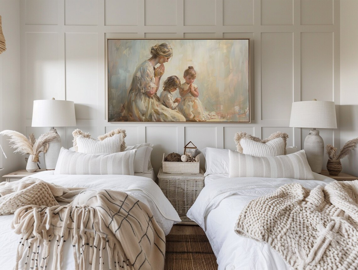 Mother and Children Praying Christian Wall Art Print - Image 3