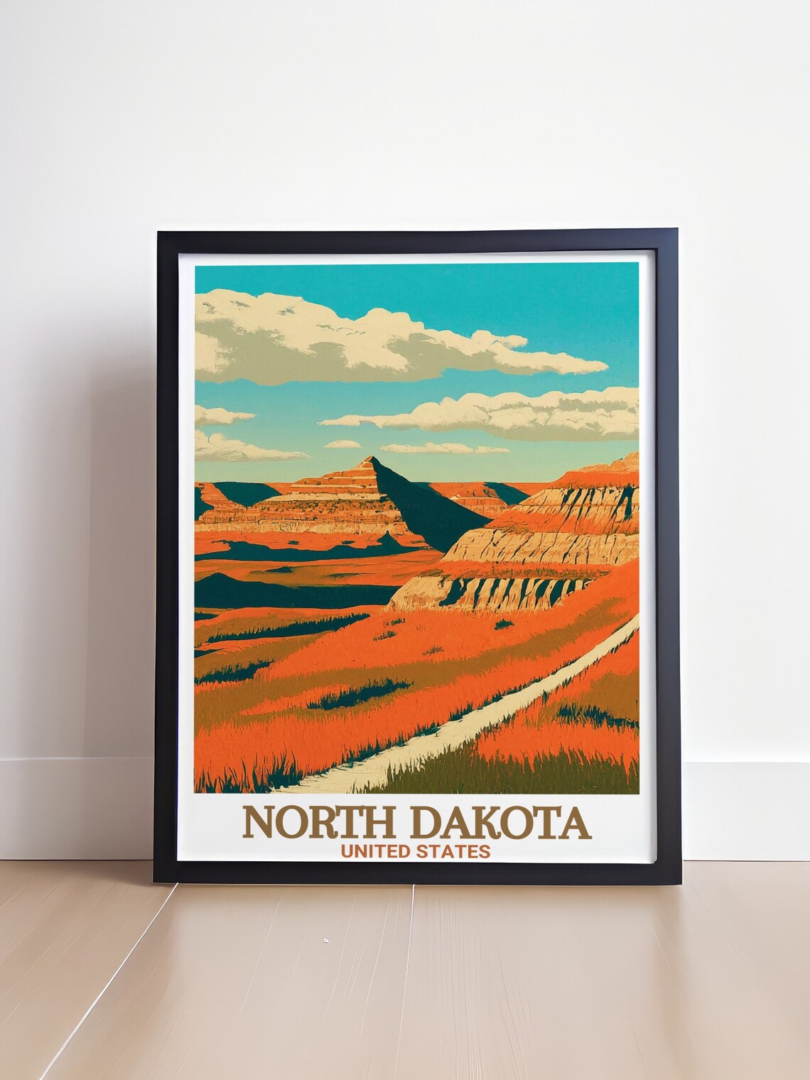 North Dakota Orange Badlands Hiking Trail Prairie Sunset Poster - Image 4