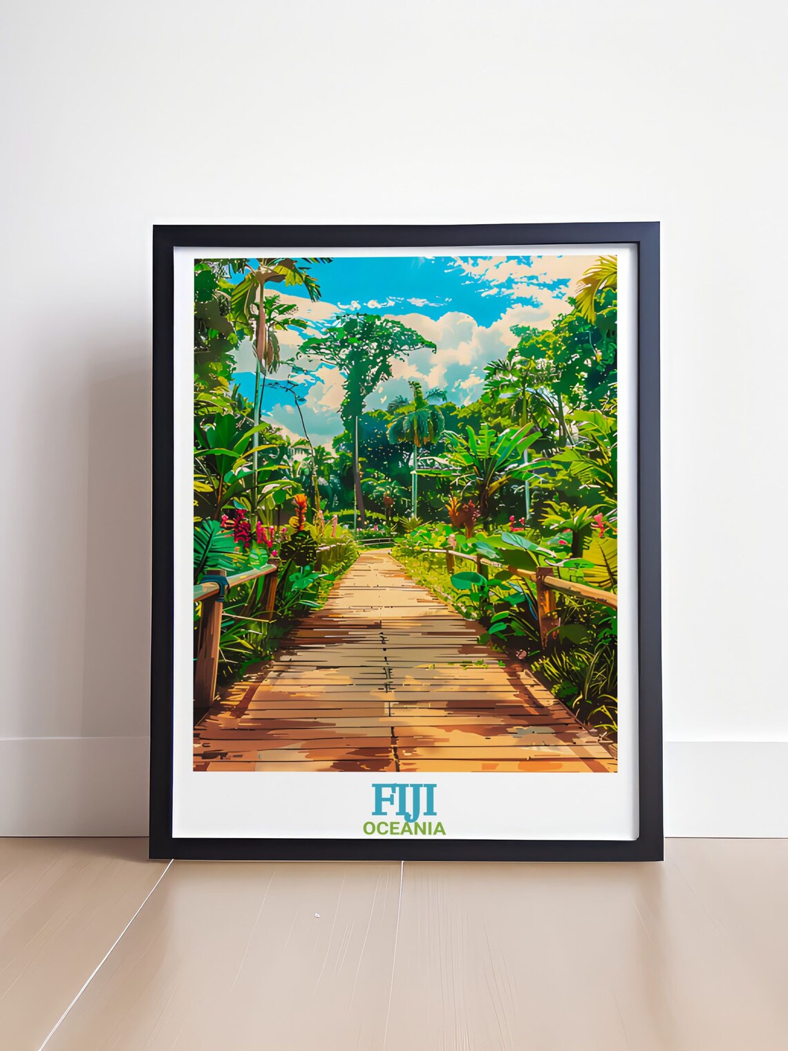 Fiji Tropical Garden Boardwalk through Lush Palm Walkway Poster - Image 4
