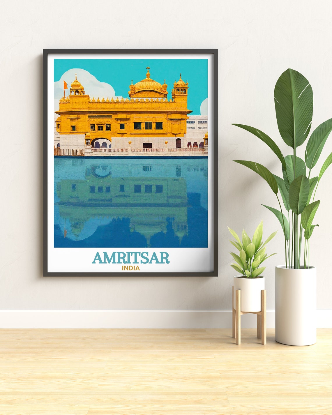 Amritsar India Golden Temple Reflection Vintage Travel Poster - Image 2