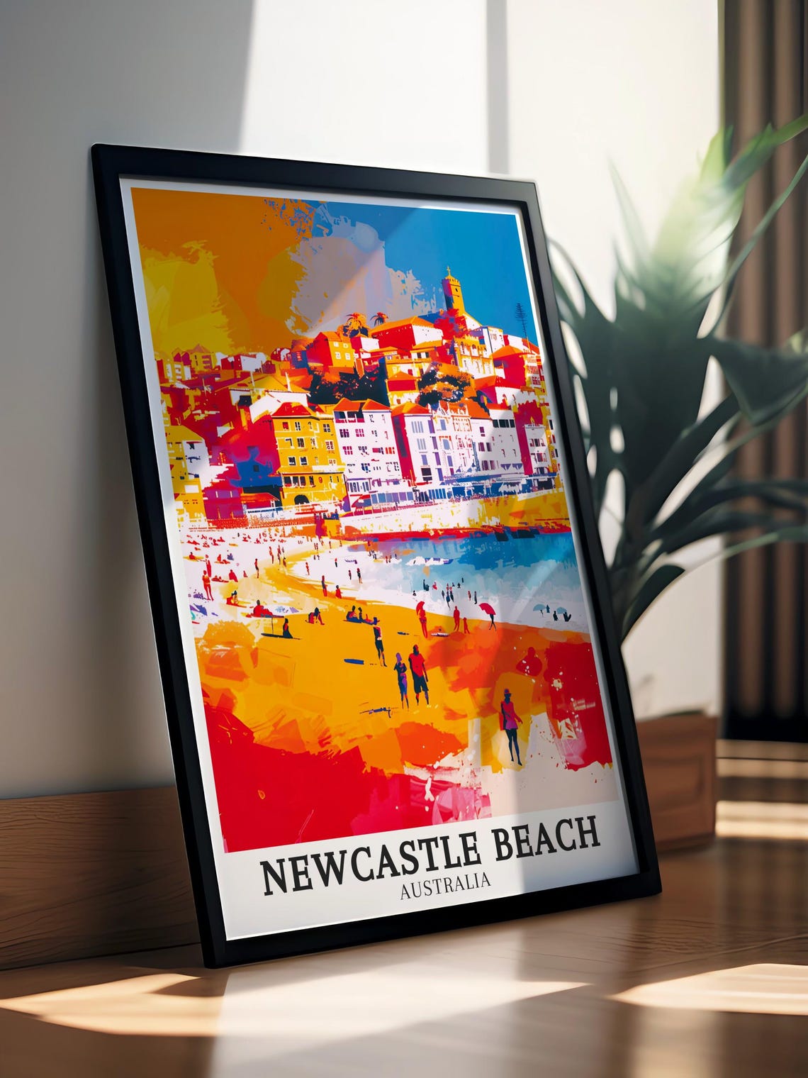 Newcastle Beach Australia Poster Pop Art Beach Town and Crowded Shore - Image 2