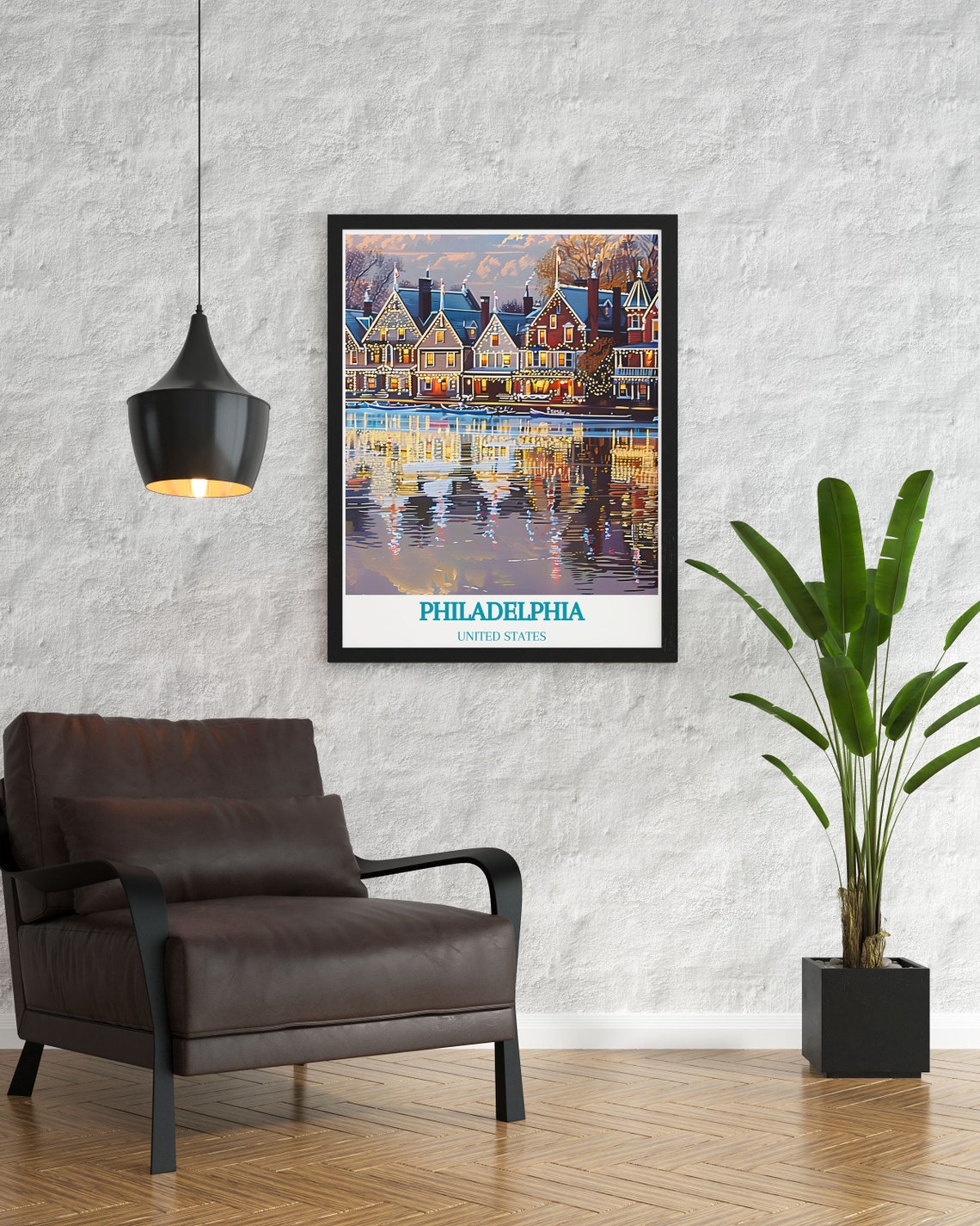 Philadelphia Boathouse Row Evening Lights Reflection Travel Poster - Image 2