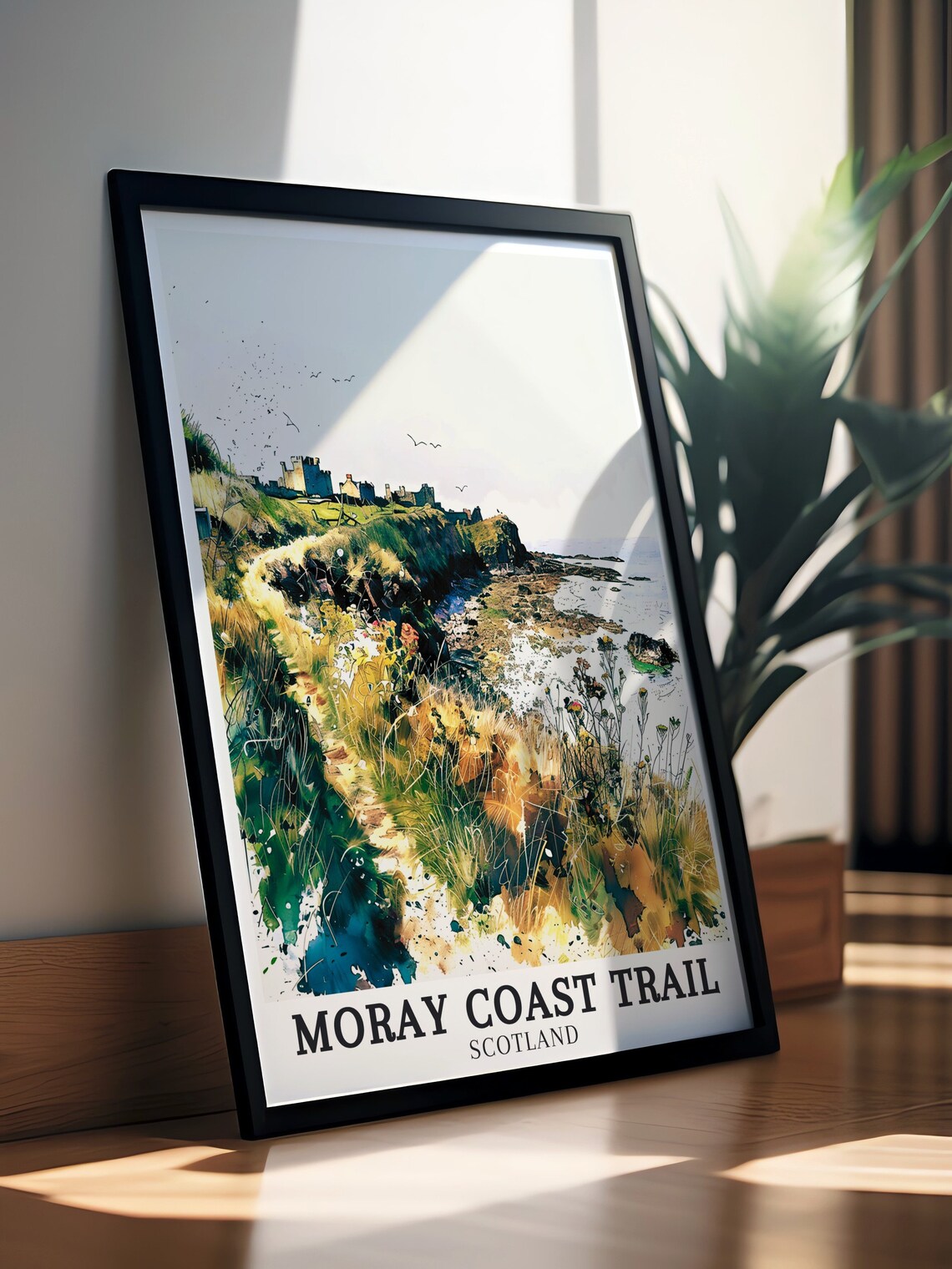 Moray Coast Trail Scotland Castle Ruins Watercolor Coastal Path Poster - Image 2