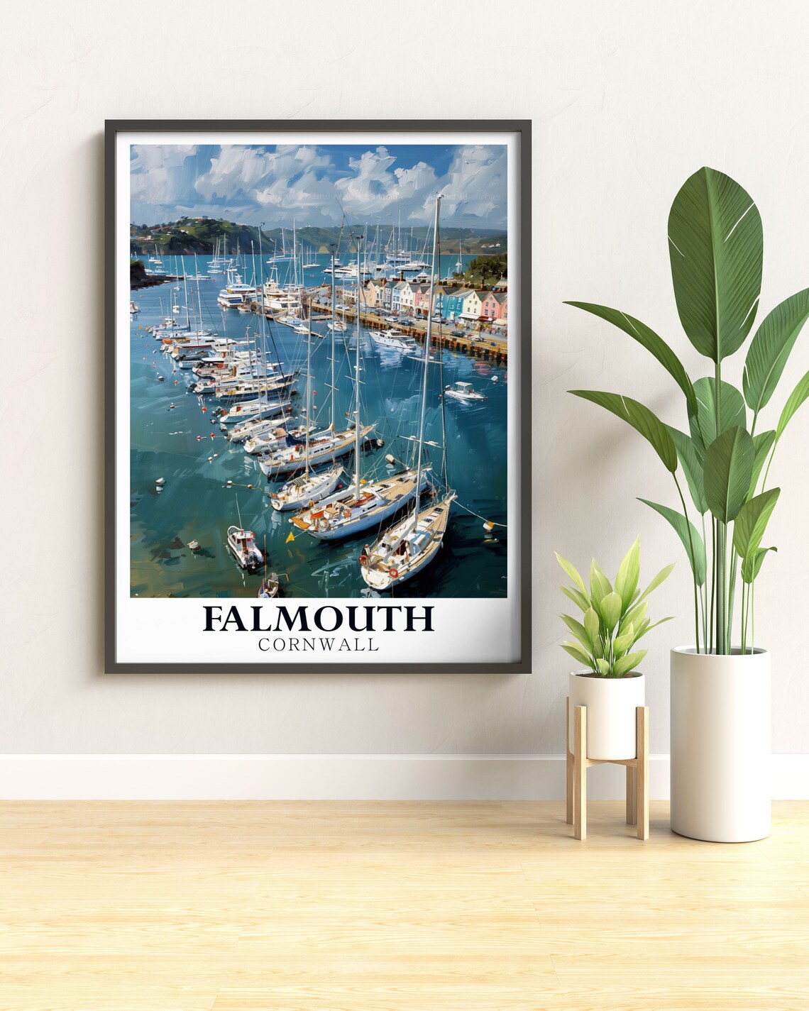 Falmouth Cornwall Harbor Full of Sailboats Watercolor Poster - Image 3