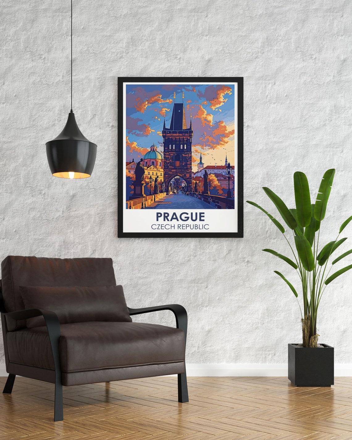 Prague Charles Bridge Tower Sunset Czech Republic Travel Poster - Image 3