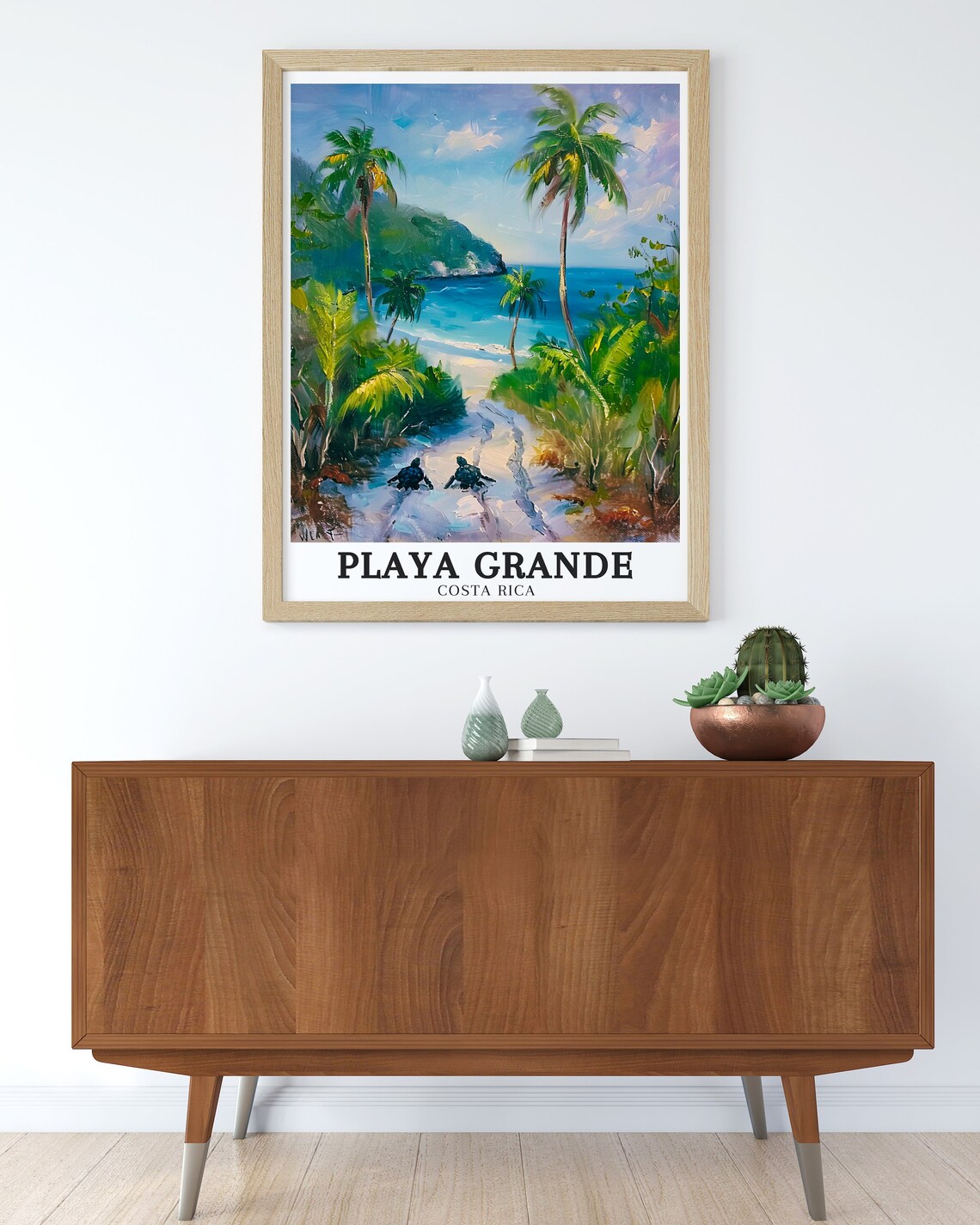 Playa Grande Costa Rica Palm Beach Two Sea Turtles Scene Poster - Image 3