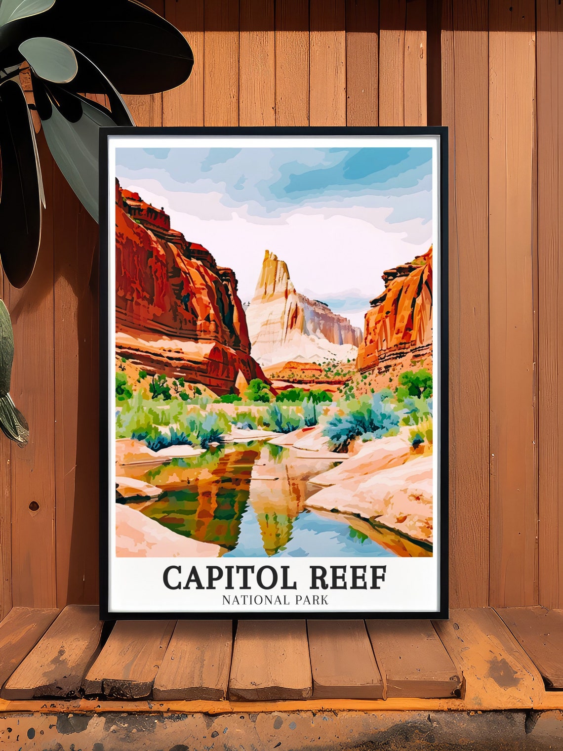 Capitol Reef Canyon Red Cliffs Water Reflection National Park Poster - Image 2