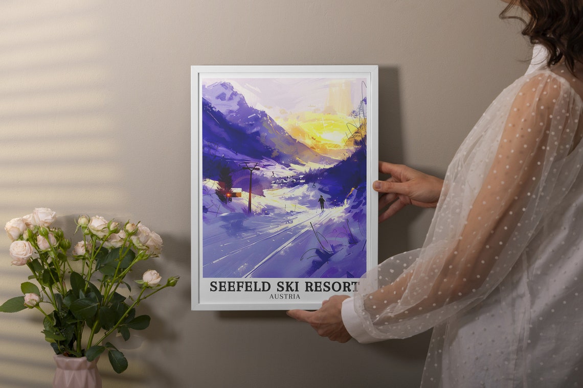 Seefeld Ski Resort Austria Sunset Purple Slopes Gondola Poster - Image 3