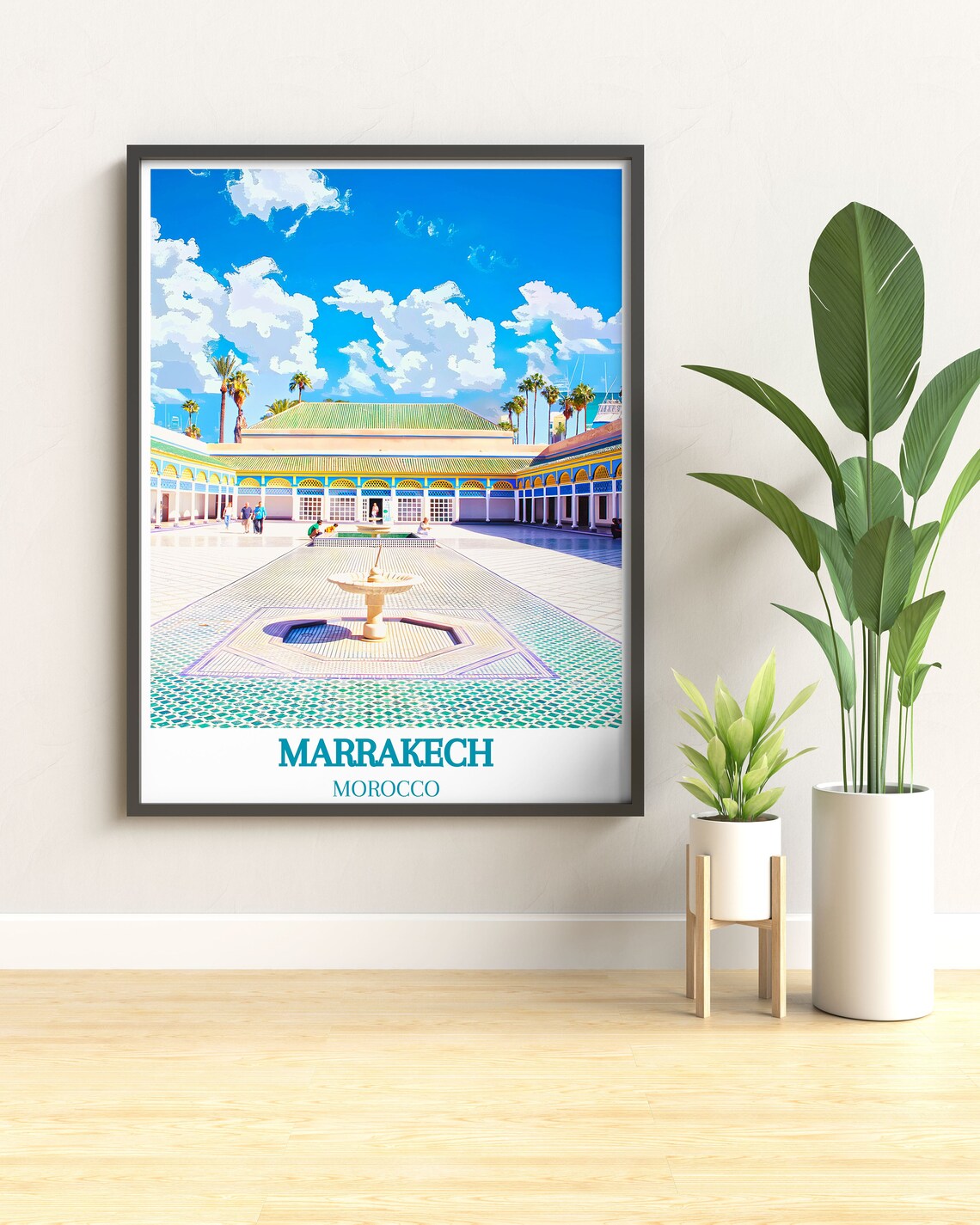 Marrakech Bahia Palace Courtyard Fountain Mosaic Tiles Travel Poster - Image 3