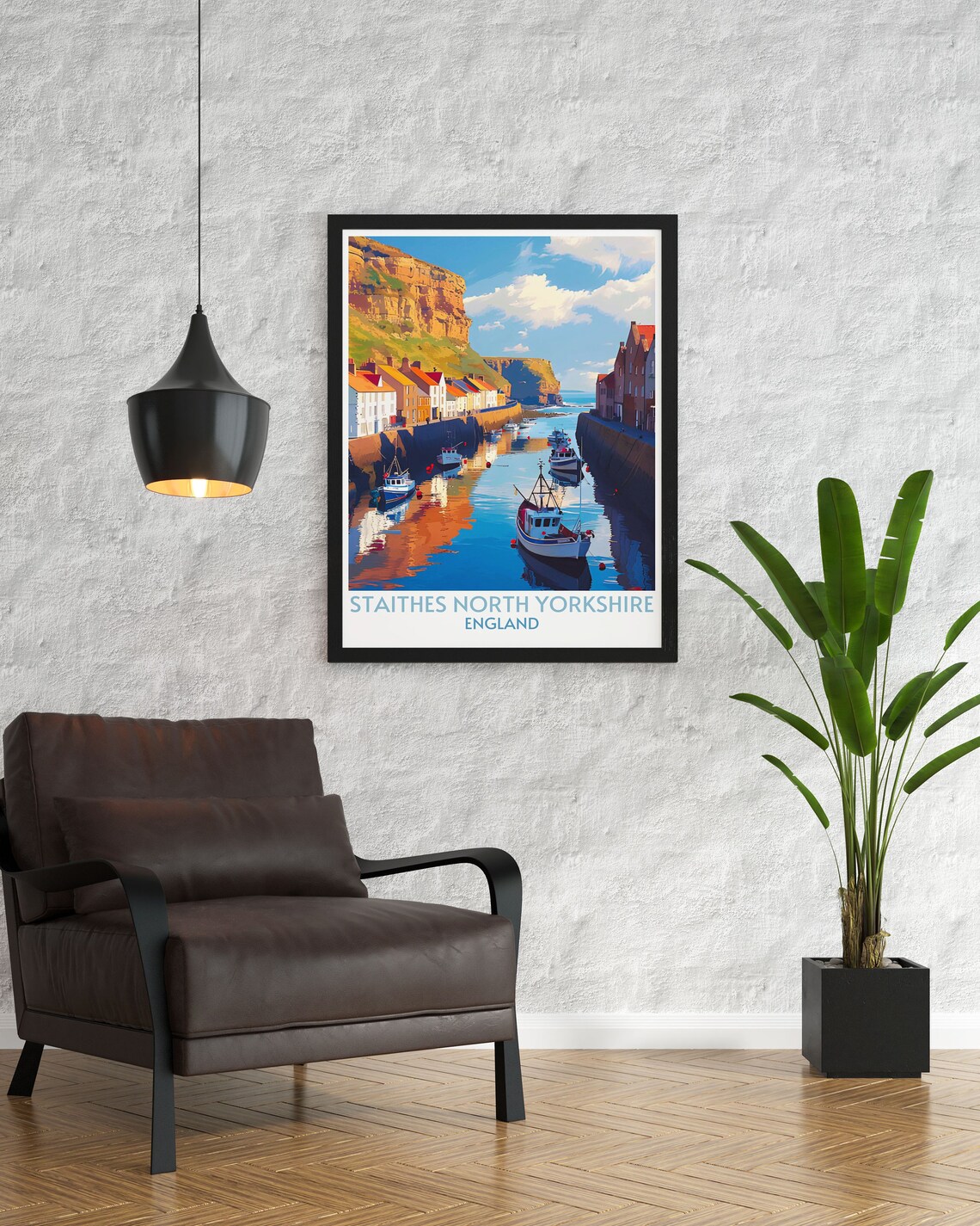 Staithes North Yorkshire Harbor Walls Golden Cliffs Travel Poster - Image 3