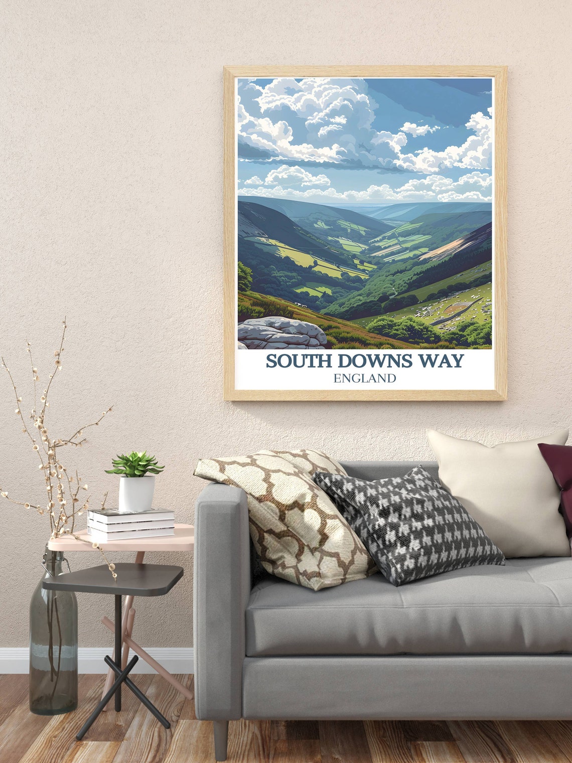 South Downs Way England Rolling Green Hills Valley Travel Art Poster - Image 3