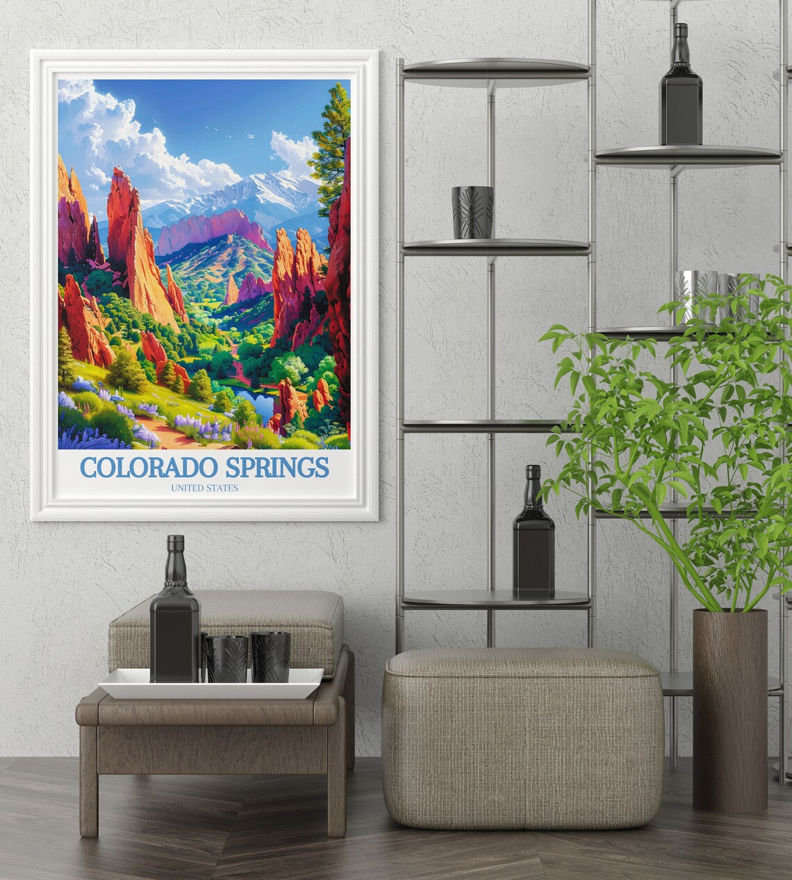 Colorado Springs Travel Poster, Garden Of Gods & Pikes Peak - Image 2
