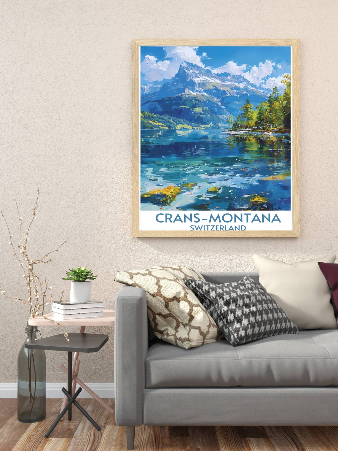 Crans Montana Switzerland Travel Poster Alpine Lake Mountain View - Image 3
