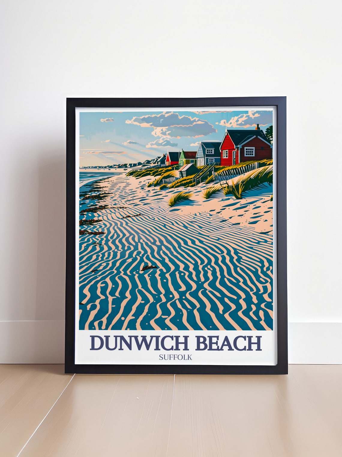 Dunwich Beach Suffolk Beach Huts Sand Dunes Coastal View Poster - Image 4