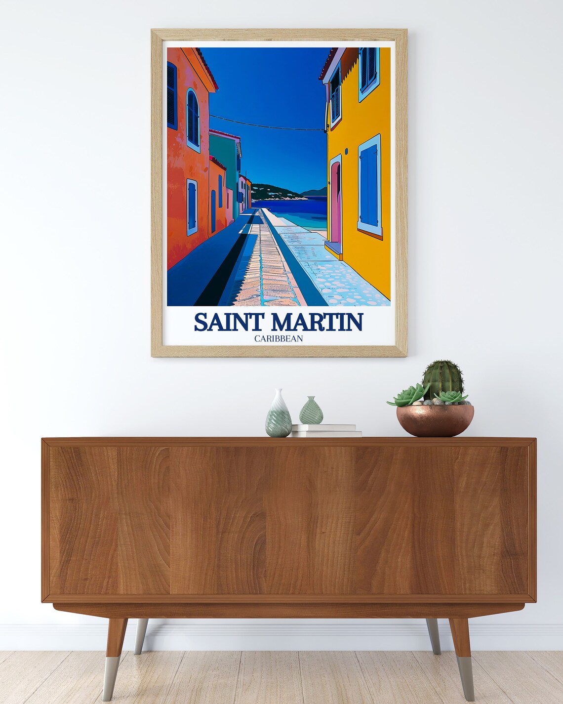 Saint Martin Caribbean Colorful Street Sea Bold Flat Art Poster - Image 3