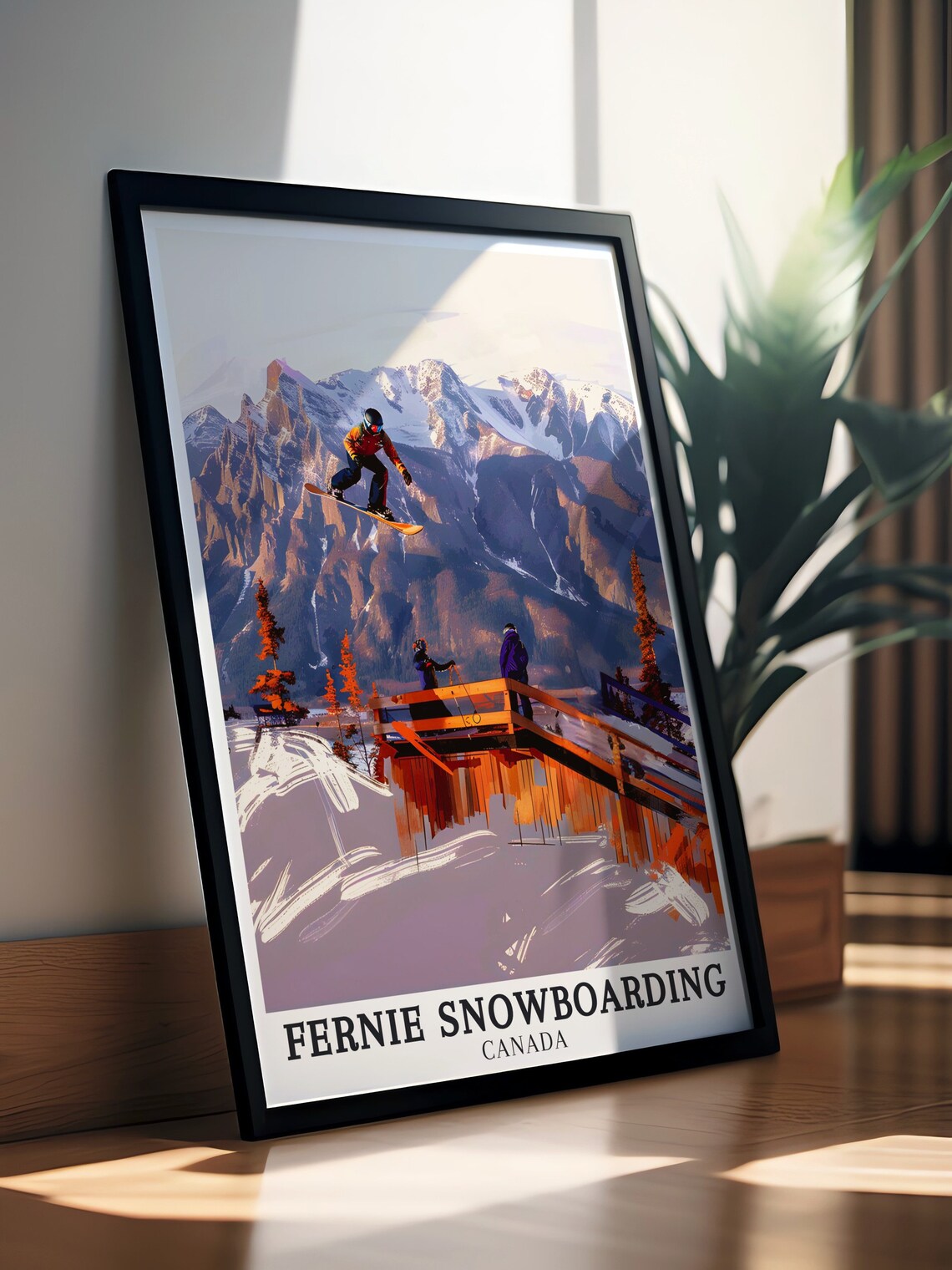 Fernie Snowboarding Canada Ramp Jump Snowboarder Action Poster - Image 2