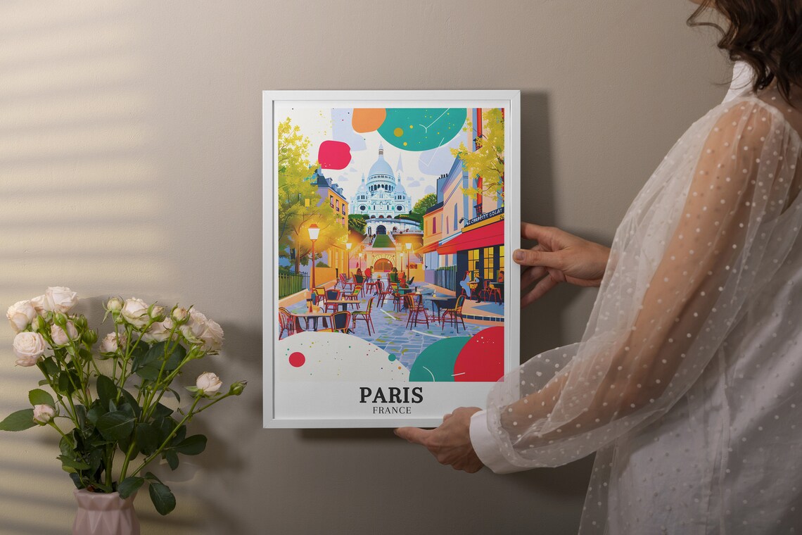 Sacre-Coeur Basilica Montmartre Paris Colorful Travel Poster - Image 2