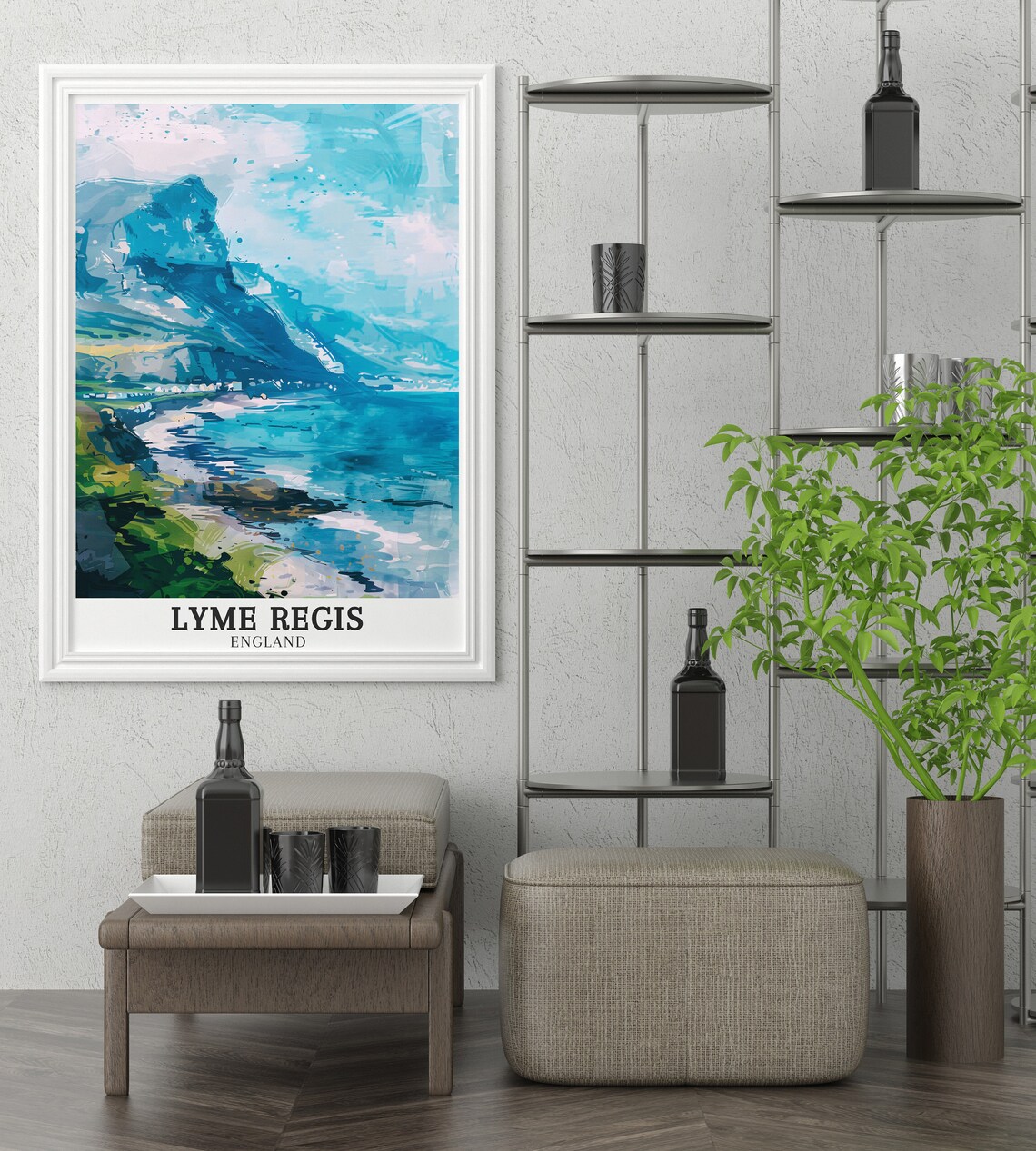 Lyme Regis England Charmouth Coast Watercolor Seascape Travel Poster - Image 3