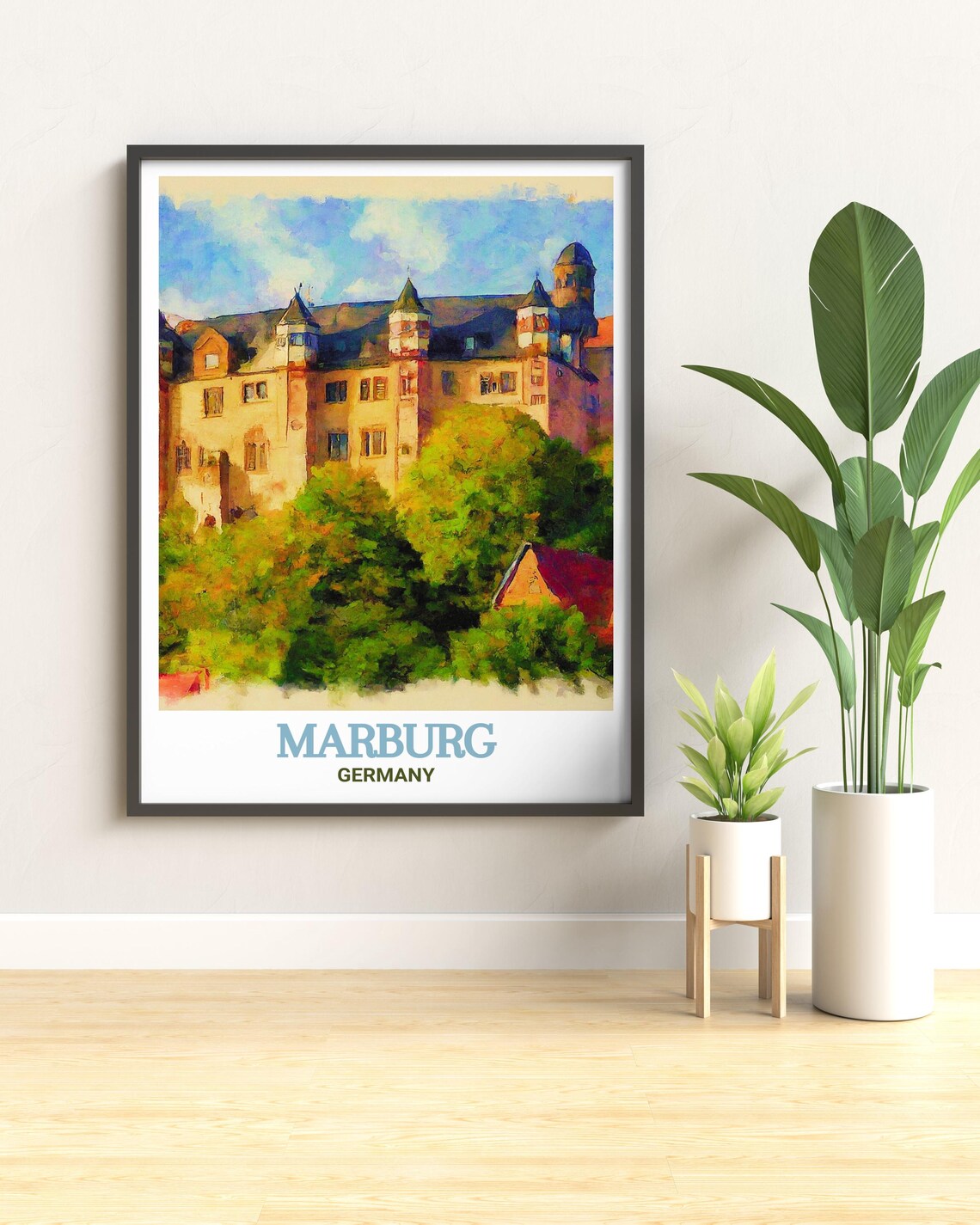 Marburg Castle Hilltop Fortress Towers Germany Painterly Travel Poster - Image 3