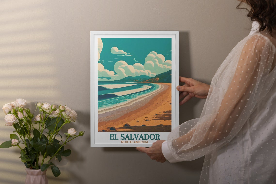 El Salvador El Tunco Beach Crescent Coast Surf Travel Poster - Image 2