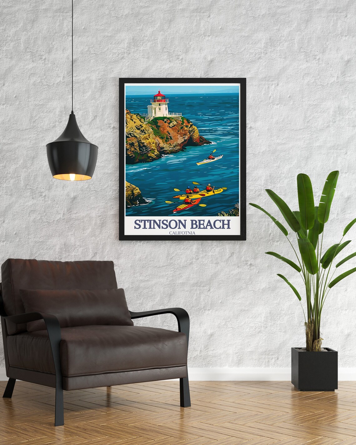 Stinson Beach Lighthouse Kayakers Pacific Coast California Poster - Image 3