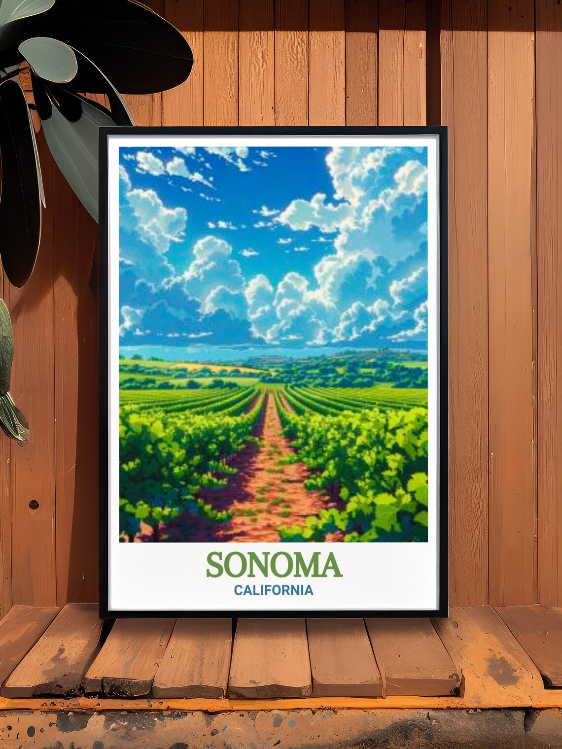 Sonoma California Green Vineyard Rows Wine Country Travel Poster - Image 2