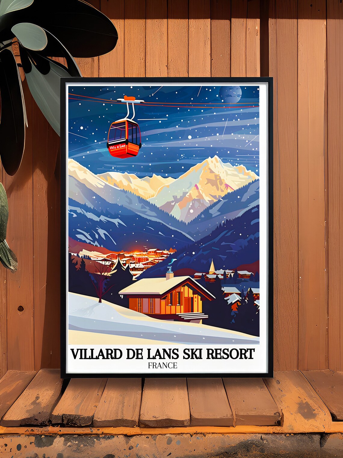 Villard De Lans Ski Resort Night Cable Car Scene Travel Poster - Image 2