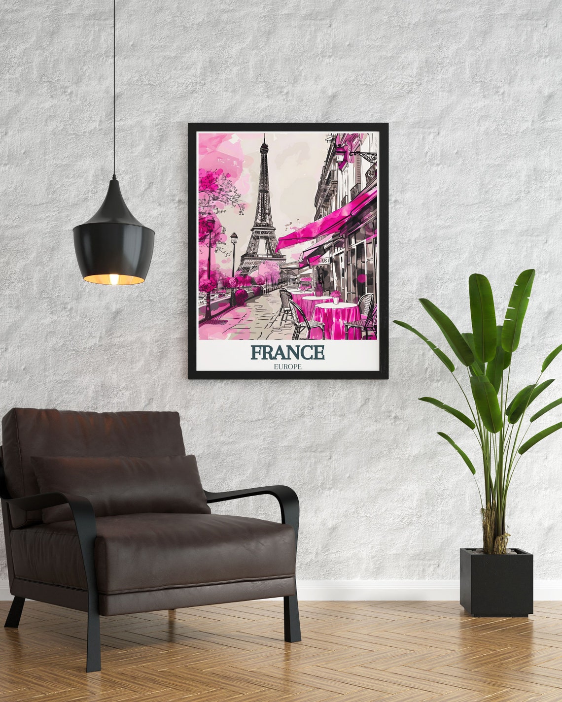 Eiffel Tower Paris Pink Cafe Terrace Watercolor Street Art Poster - Image 2