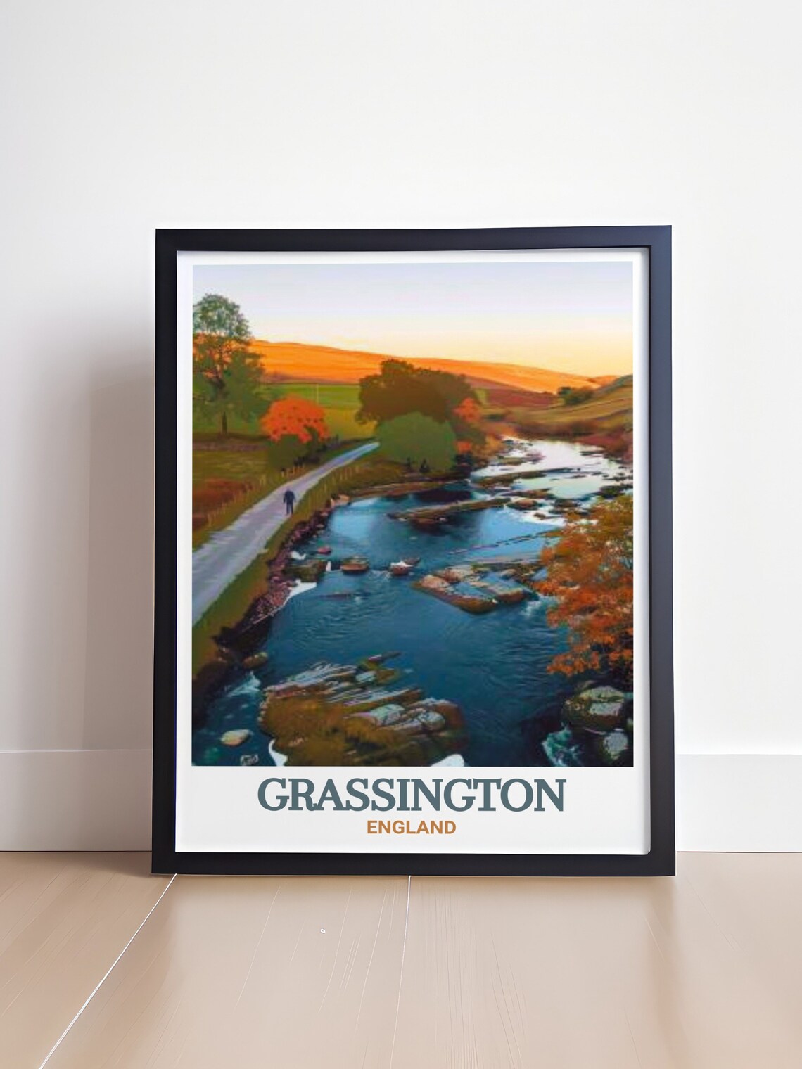 Grassington England River Wharfe Sunset Autumn Travel Poster - Image 4