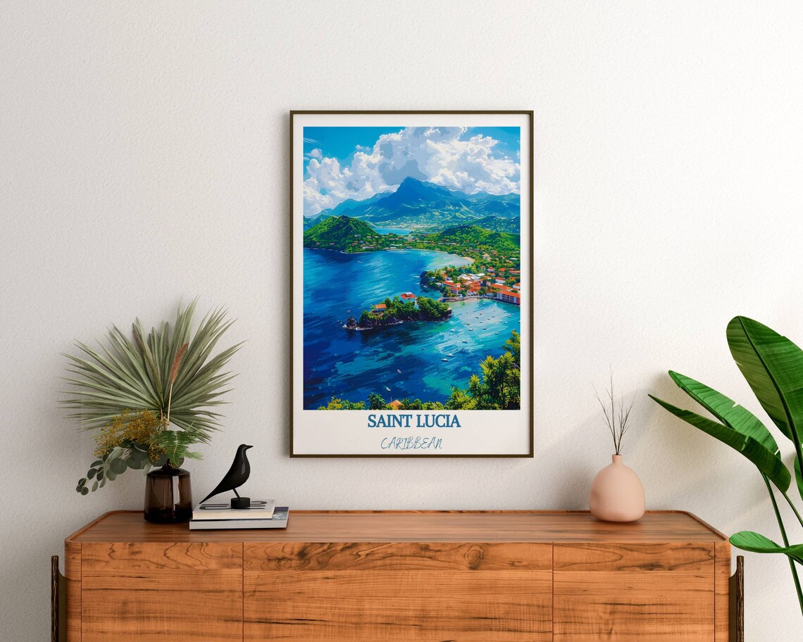 Soufriere Bay Aerial View With Mountains Saint Lucia Caribbean Poster - Image 3