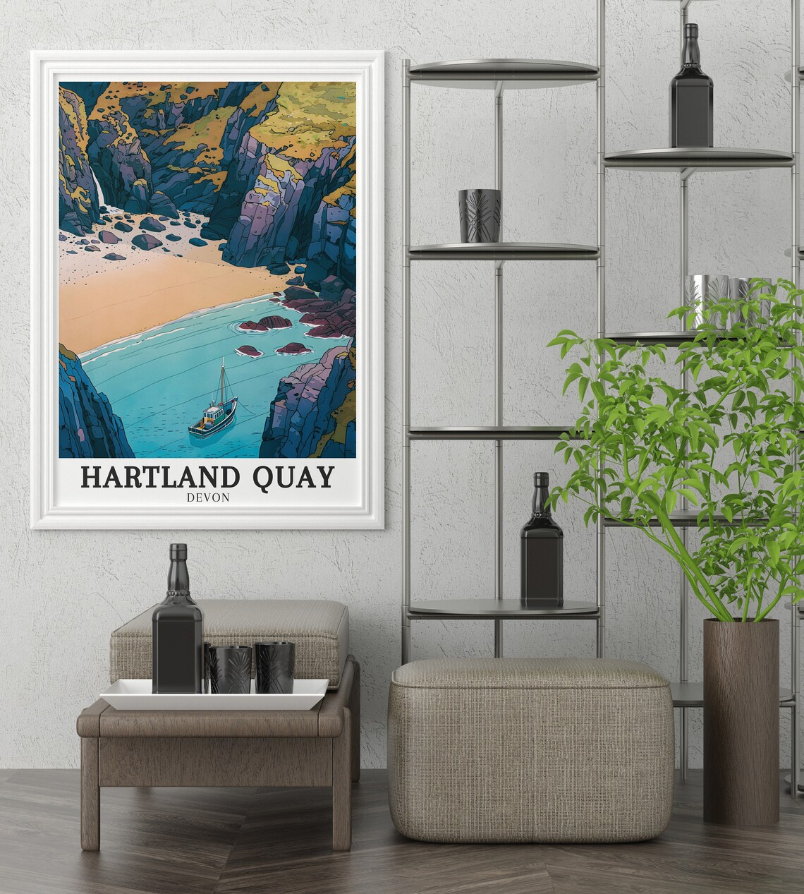 Hartland Quay Devon Rocky Cove Fishing Boat Hidden Beach Travel Poster - Image 3