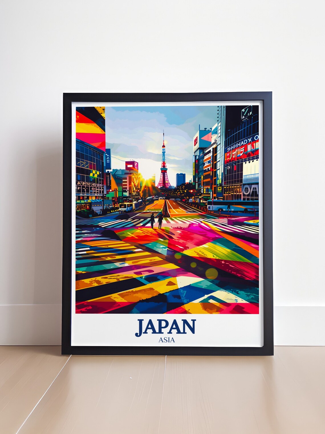 Japan Shibuya Crossing With Tokyo Tower Colorful Street Poster - Image 4