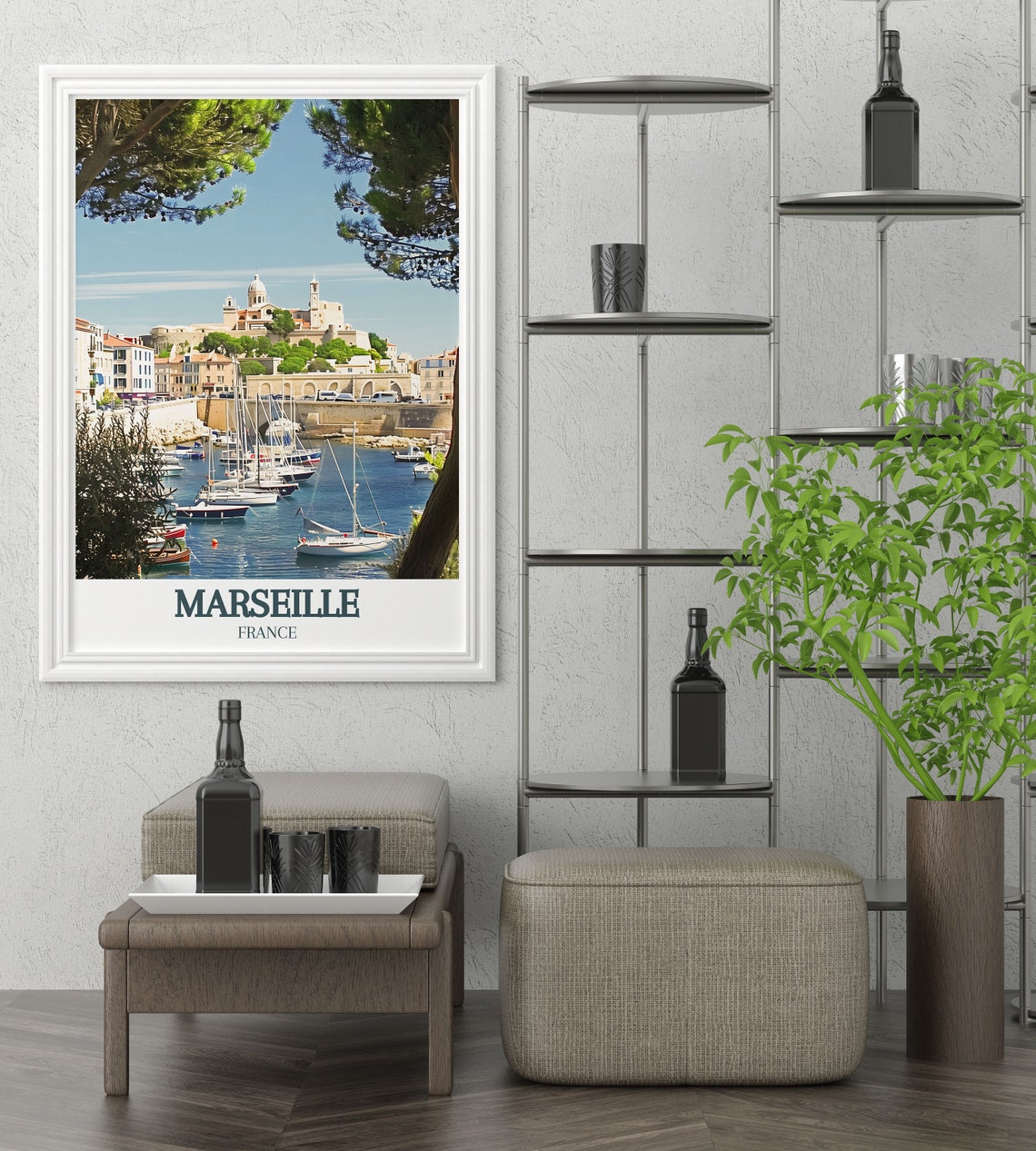 Marseille Harbor Sailboats with Hilltop Basilica View Poster - Image 2