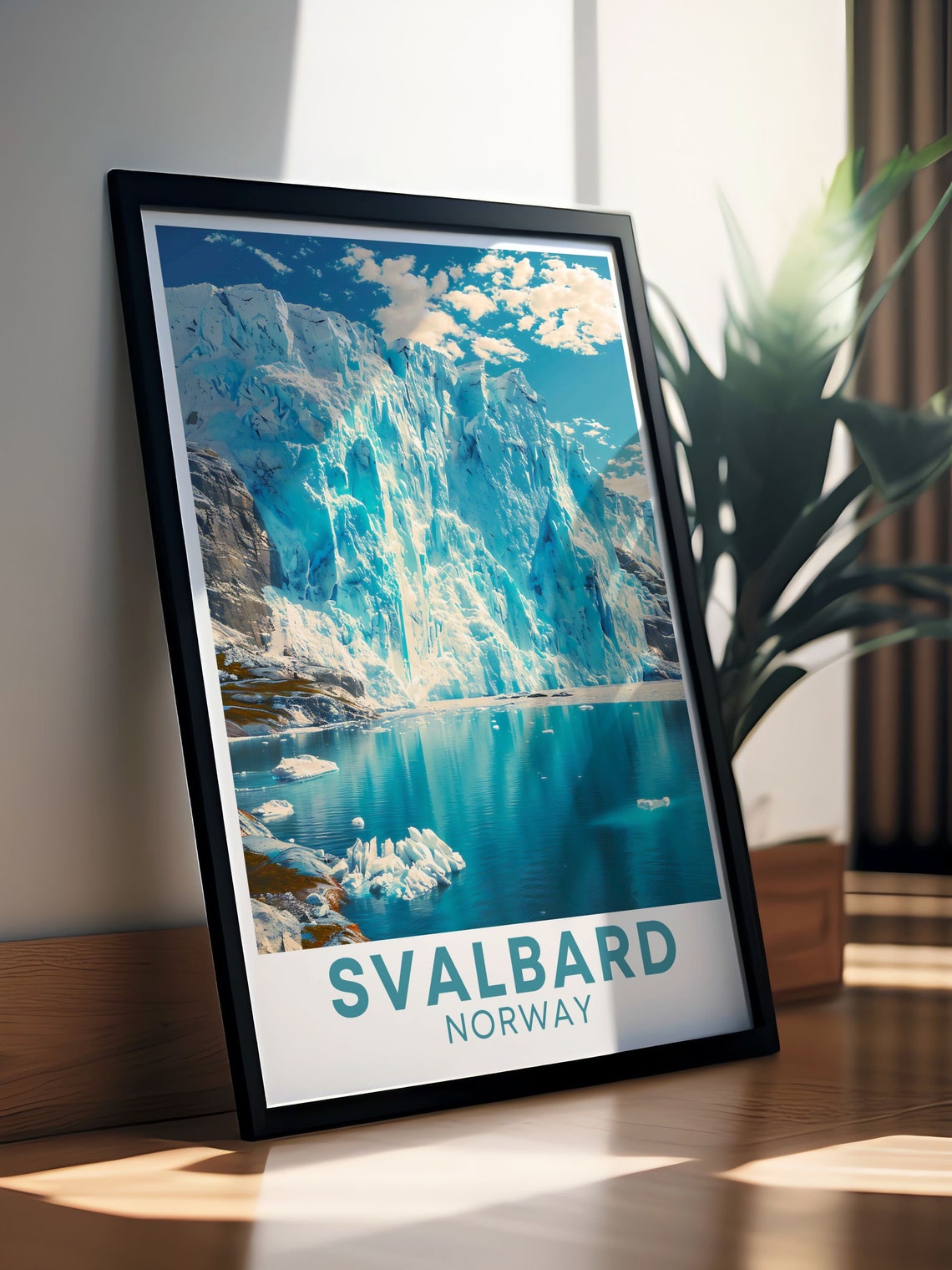 Svalbard Norway Bright Blue Glacier Cliff Icebergs Day Poster - Image 2