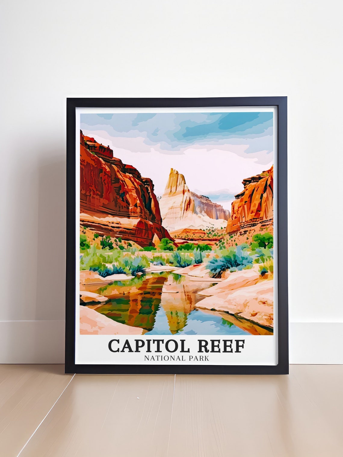 Capitol Reef Canyon Red Cliffs Water Reflection National Park Poster - Image 4