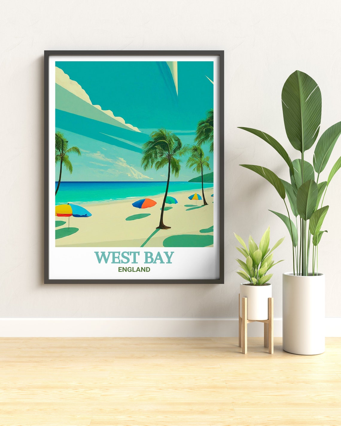 West Bay Tropical Beach Palms Umbrellas Sunny Seaside Poster - Image 2