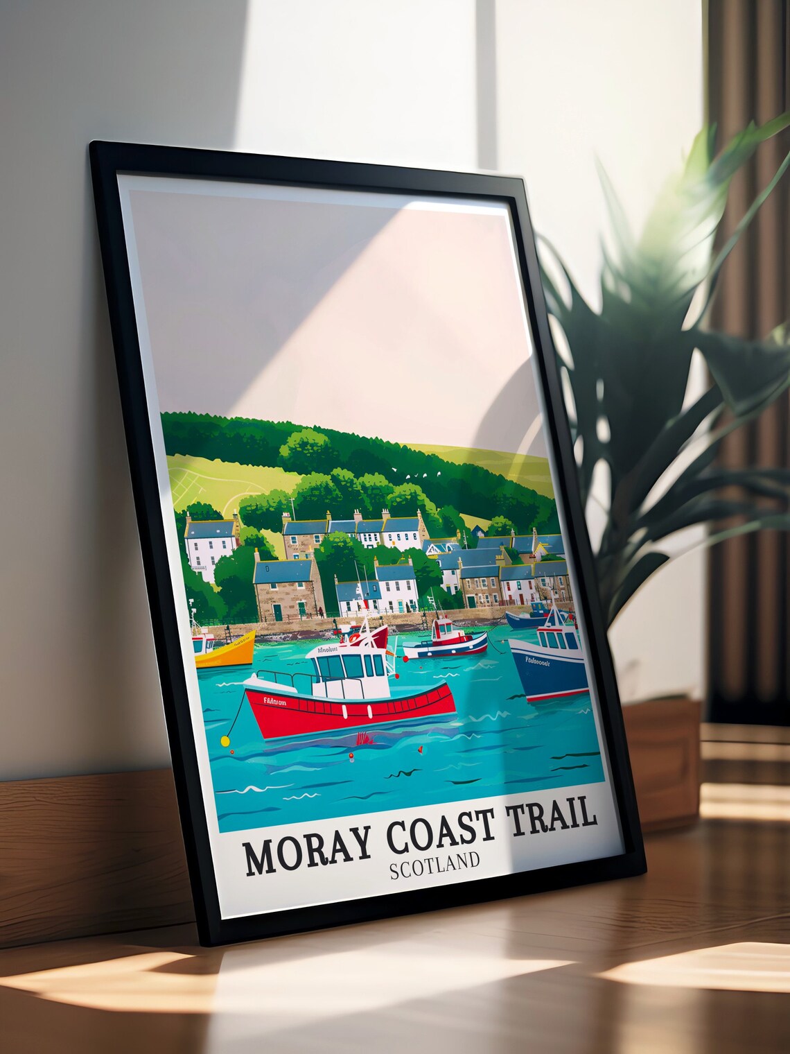 Moray Coast Trail Scotland Harbor Colorful Fishing Boats Travel Poster - Image 2