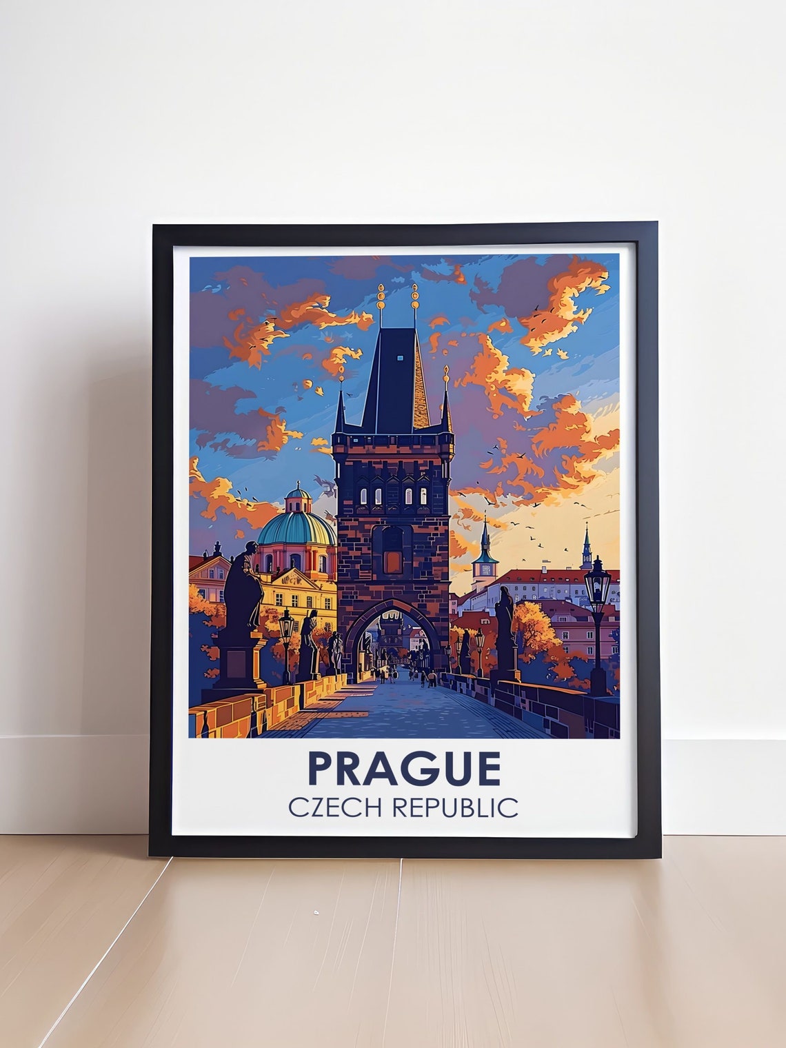 Prague Charles Bridge Tower Sunset Czech Republic Travel Poster - Image 4