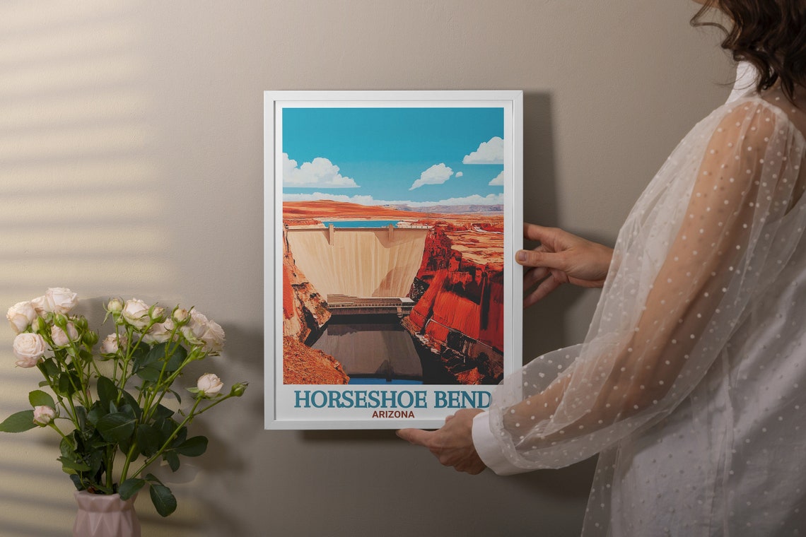 Glen Canyon Dam Between Red Rock Cliffs Horseshoe Bend Travel Poster - Image 2