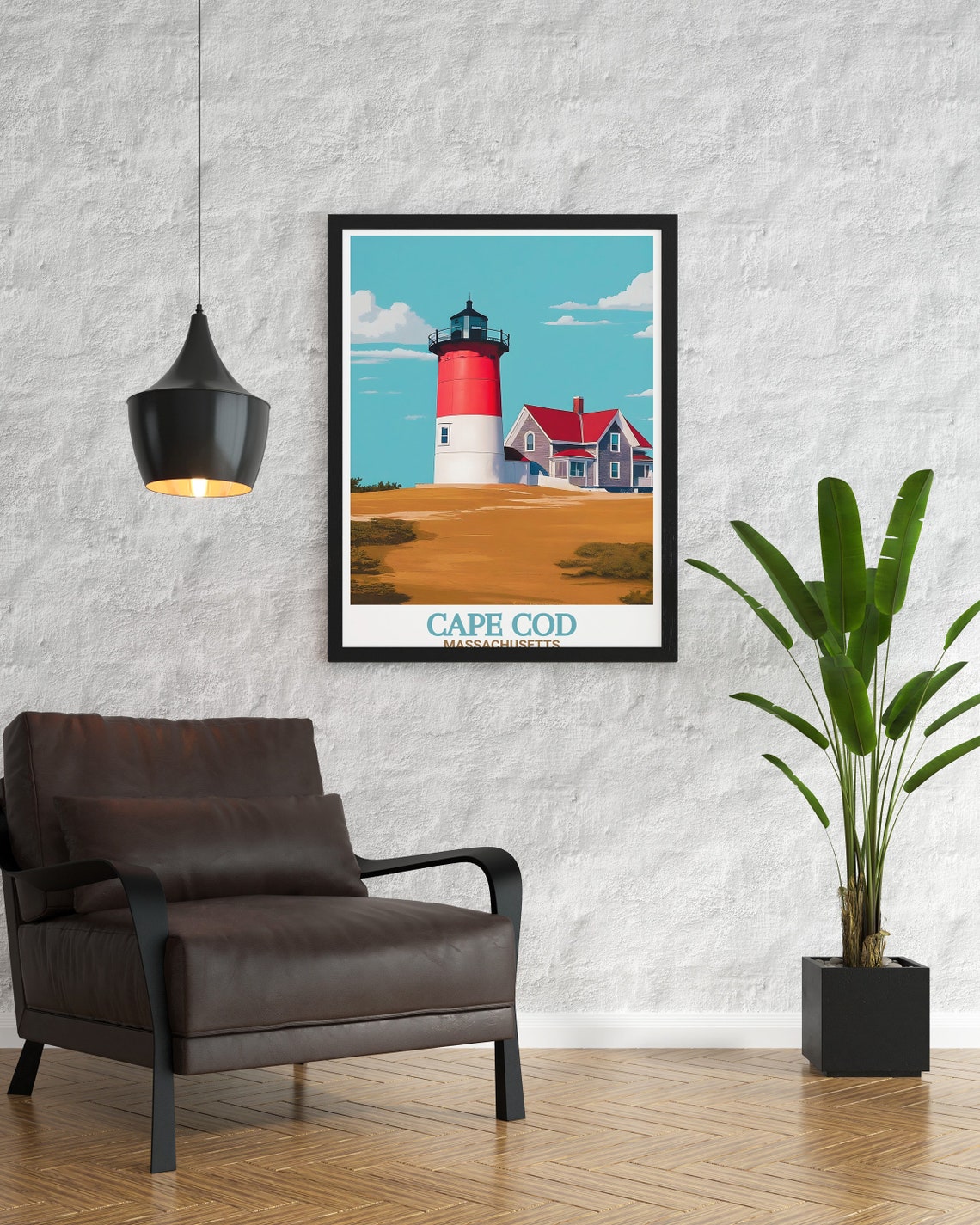 Cape Cod Massachusetts Nauset Lighthouse Red White Dunes Poster - Image 3